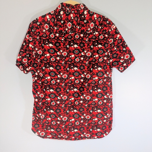 Ricky Singh Denim&Flower Red/Navy Short Sleeved Button Down Shirt - Picture 3 of 5